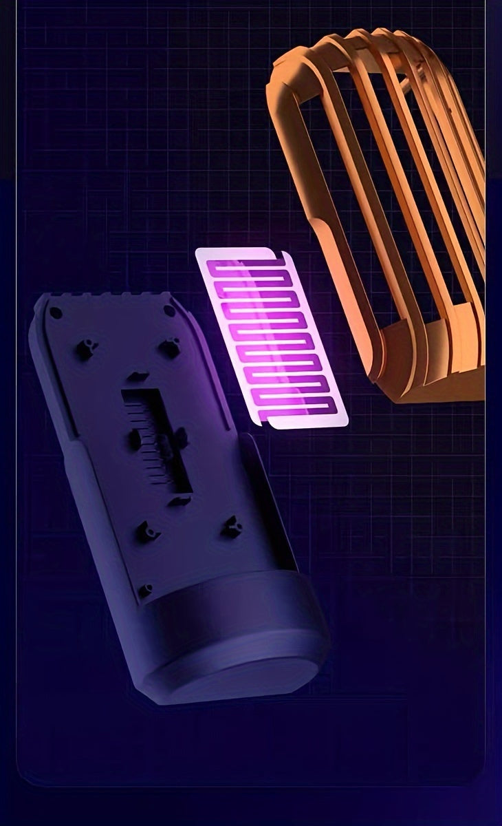Three electronic bug zapper components on a dark grid background