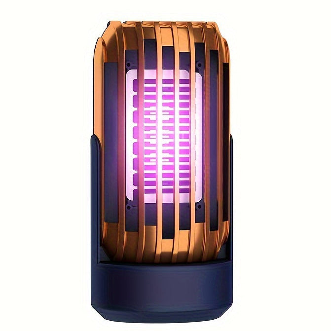 Insect zapper with metallic design on a white background