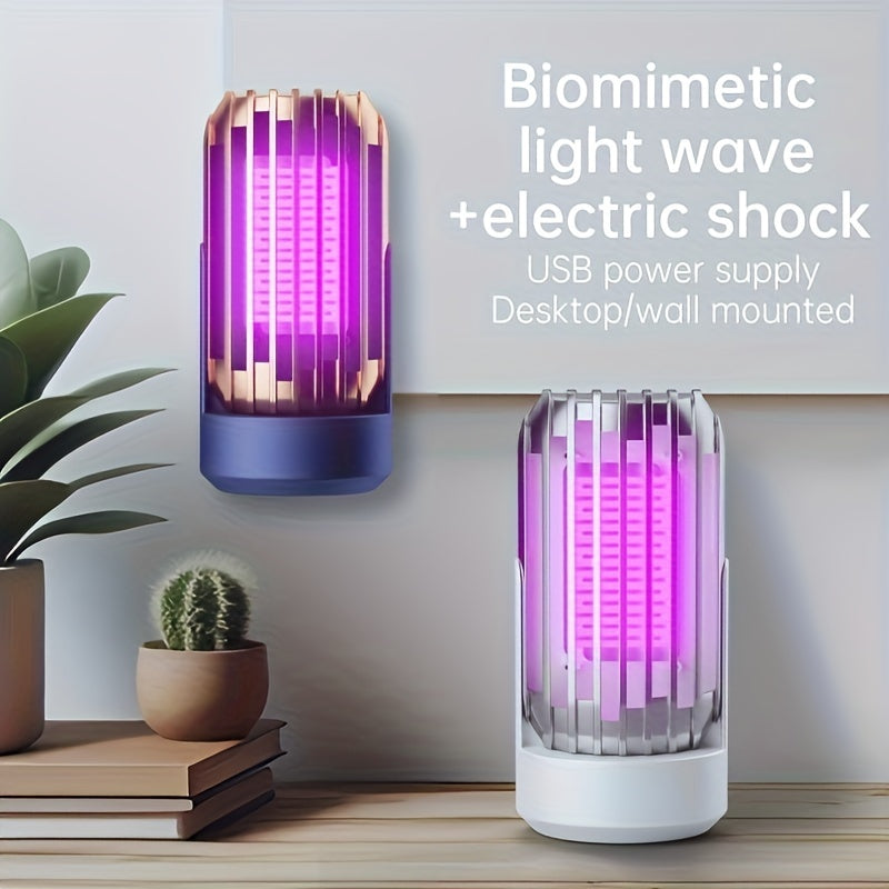 Biomimetic light wave + electric shock device on a wooden surface with a plant in the background