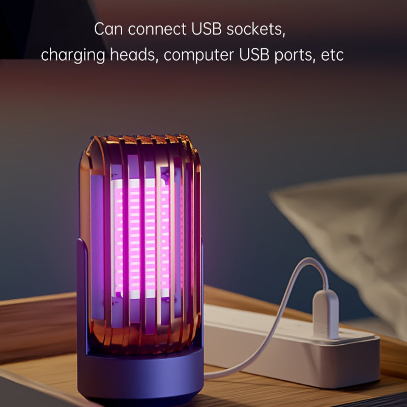 Insect repellent lamp with USB connection on a wooden surface