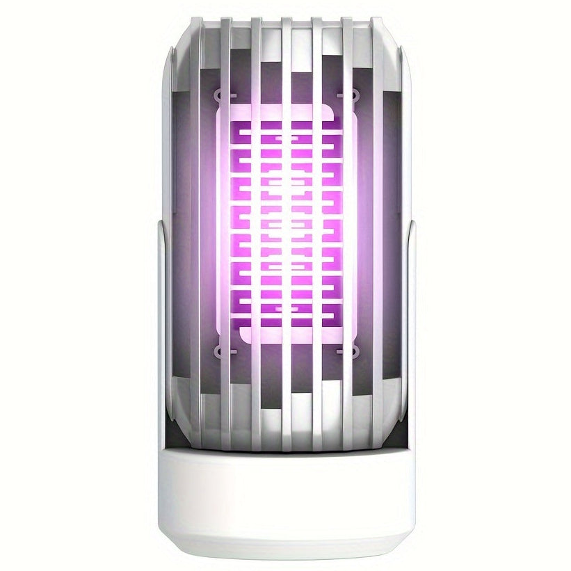Insect repellent device with purple light on a white background