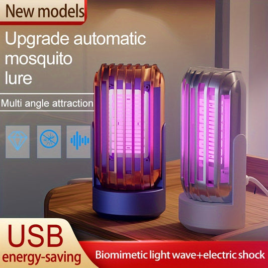 Two mosquito lures on a table with promotional text about their features.