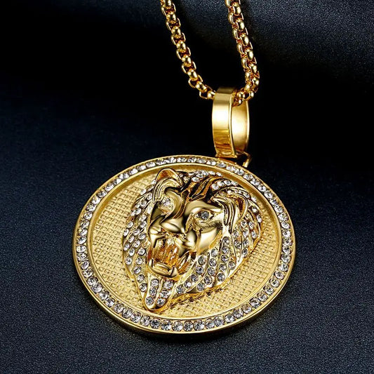 Bust-Down Jungle King Lion Pendant Necklace | 1.97" Stainless-Steel & Zircon Proud Lion's Piece