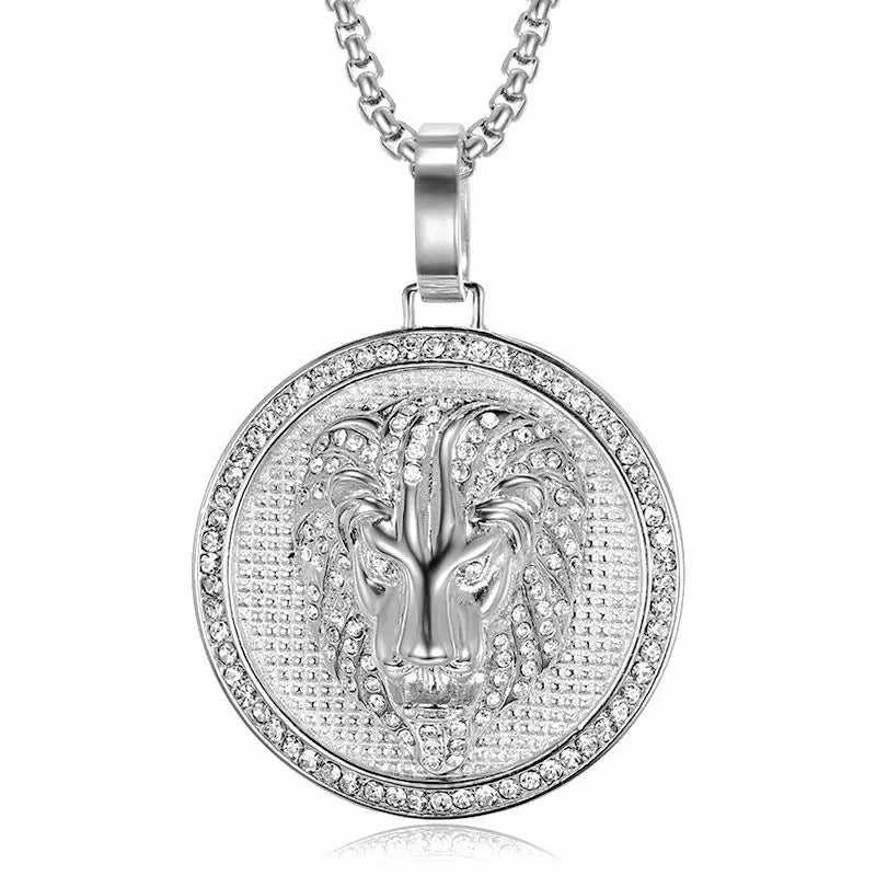 Bust-Down Jungle King Lion Pendant Necklace | 1.97" Stainless-Steel & Zircon Proud Lion's Piece