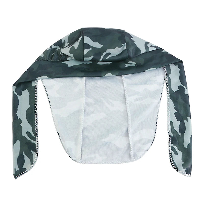 Camouflage-patterned headscarf on a white background