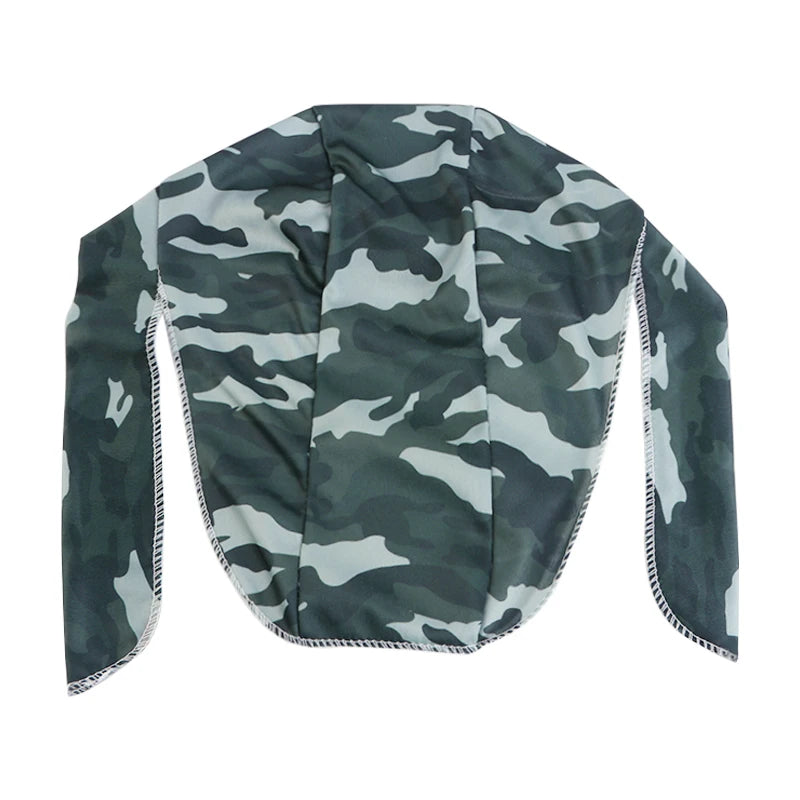 Camouflage-patterned headscarf on a white background