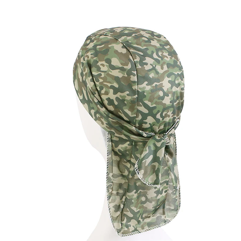 Camouflage head wrap on a white background