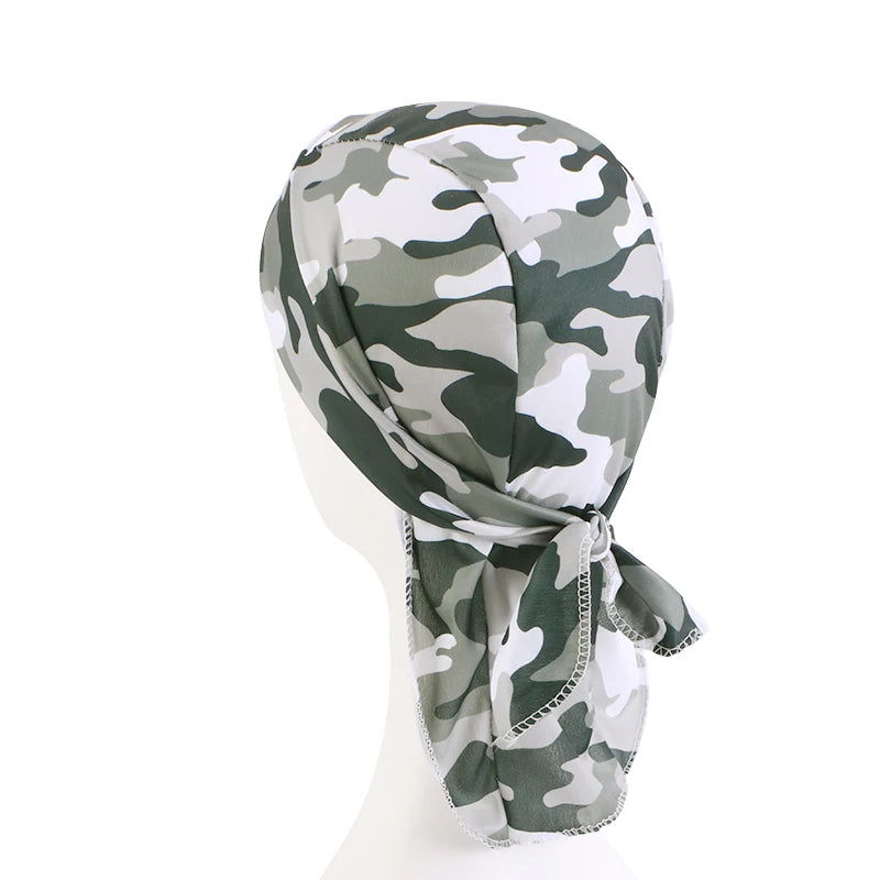 Camouflage headscarf durag on a white background