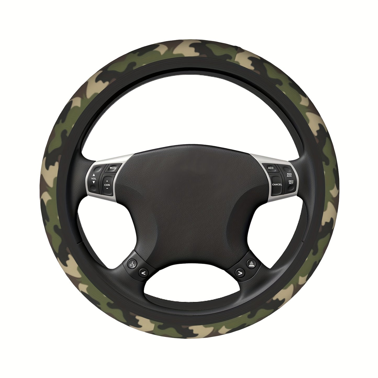 Steering wheel with camouflage pattern on a white background
