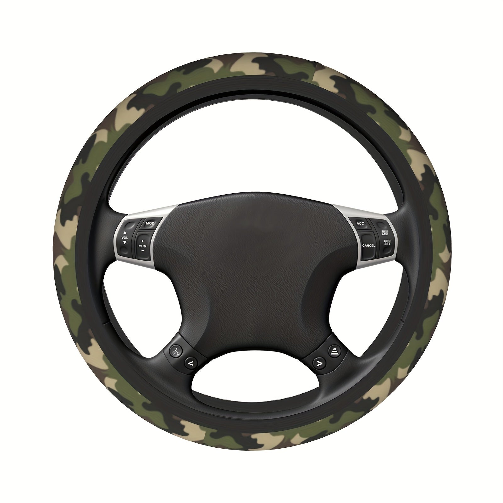 Steering wheel with camouflage pattern on a white background