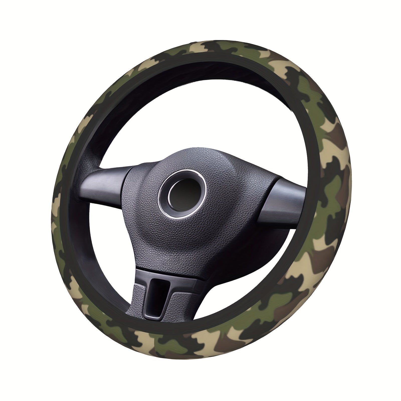 Steering wheel with camouflage pattern on a white background