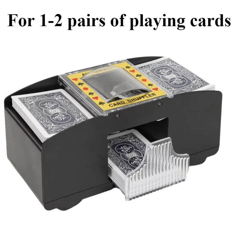 Card shuffler with playing cards on a white background