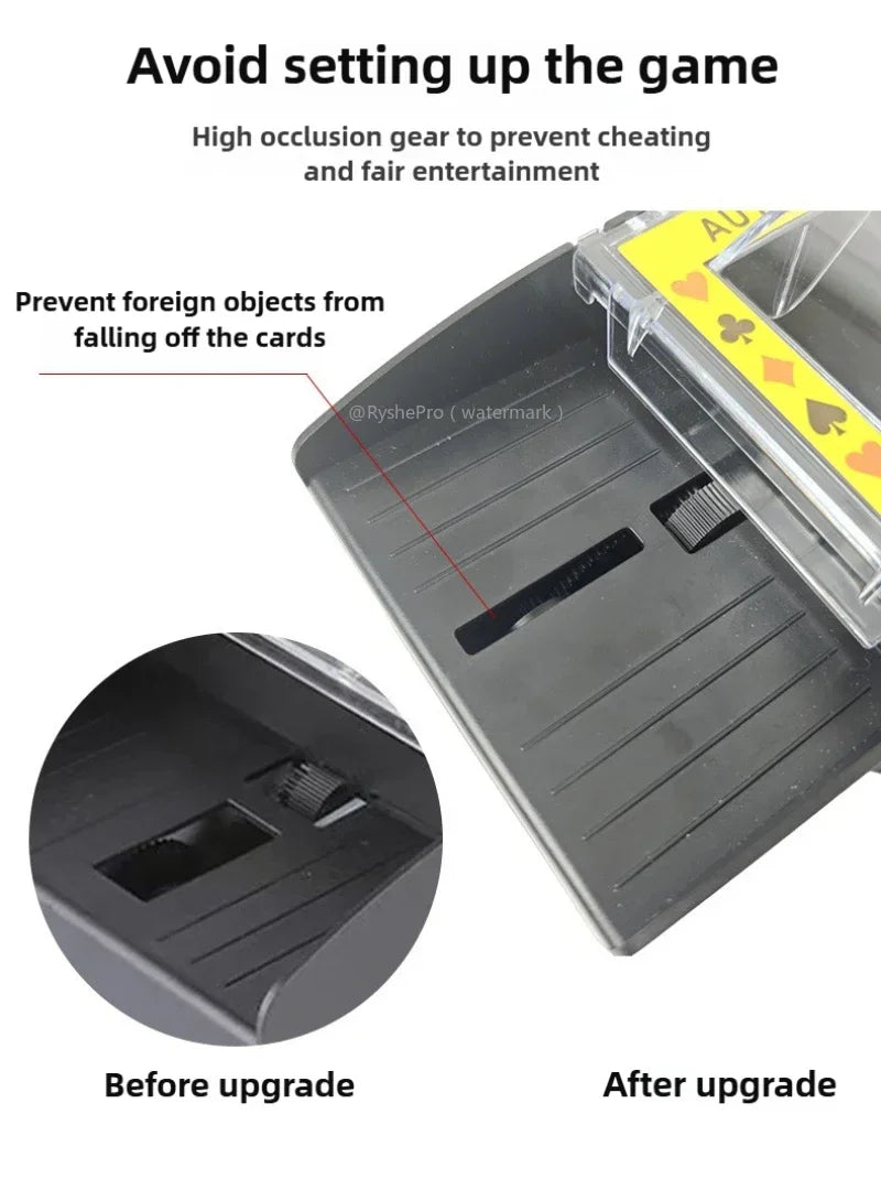 Card game setup device with text on preventing cheating and fair entertainment