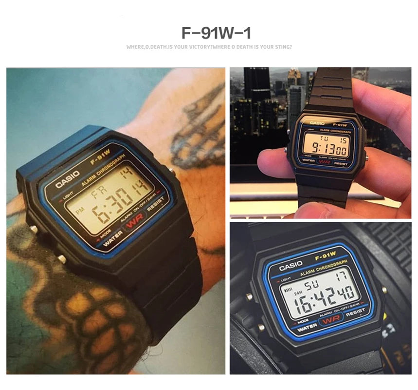 Casio digital watch with multiple angles shown on a white background