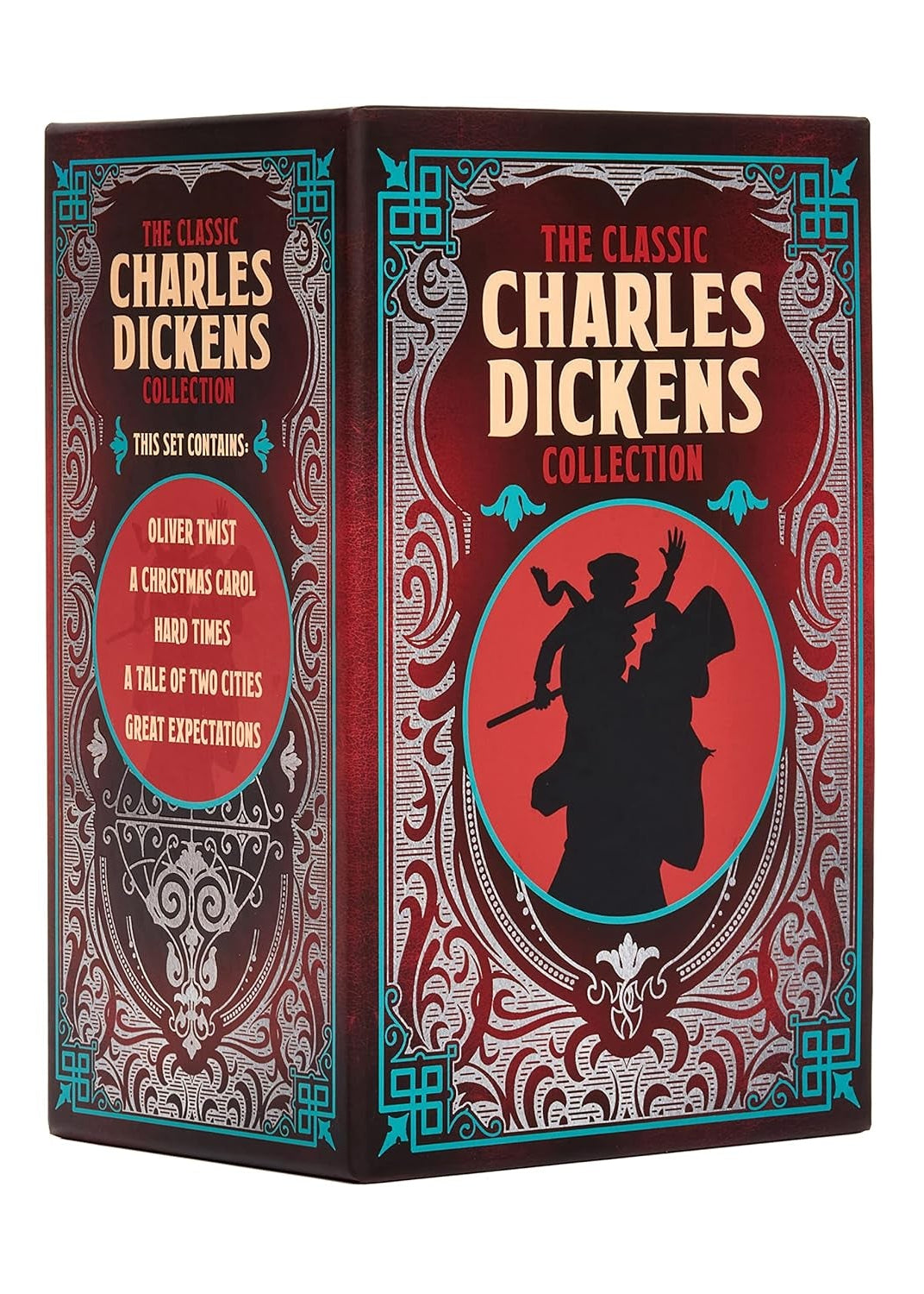 Charles Dickens collection box set with decorative design and silhouette of a character.