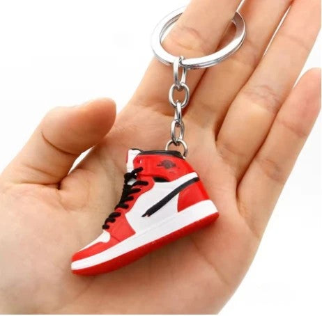Mini Retro Jordan sneaker keychain and NBA basketball keychain fan charms, boxed and unboxed options