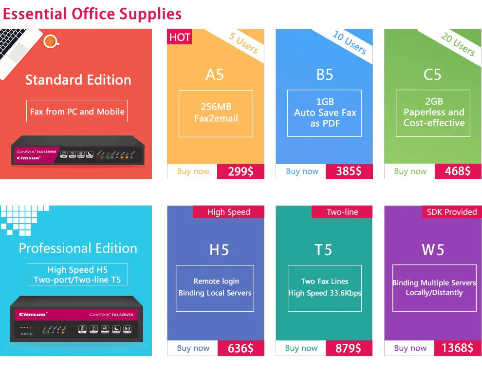 Promotional graphic of essential office supplies with product names and prices.