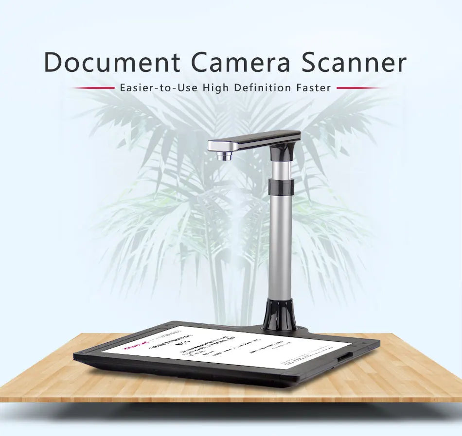 Document camera scanner on a table with a blurred background