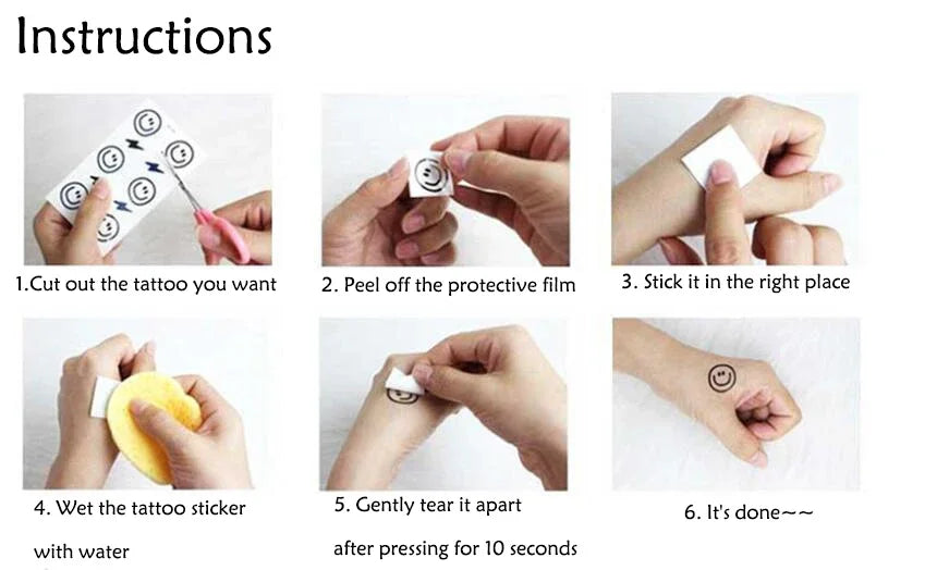 Step-by-step guide on how to apply a temporary tattoo.
