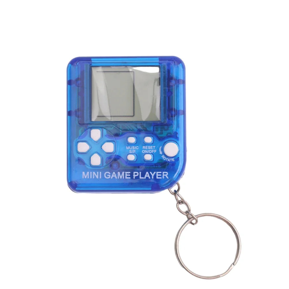 Blue mini game player keychain on a white background
