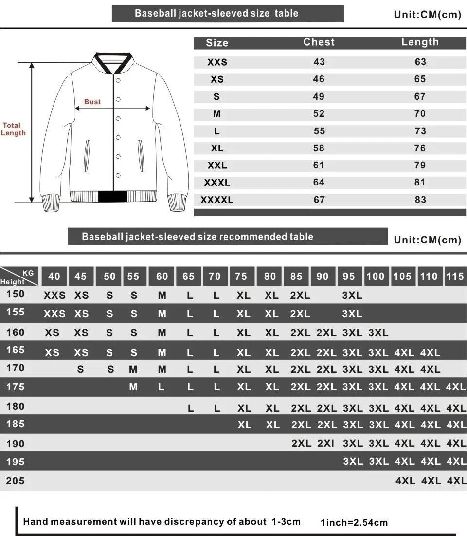 Cobra Kai Netflix show Karate Kid varsity jacket Size chart