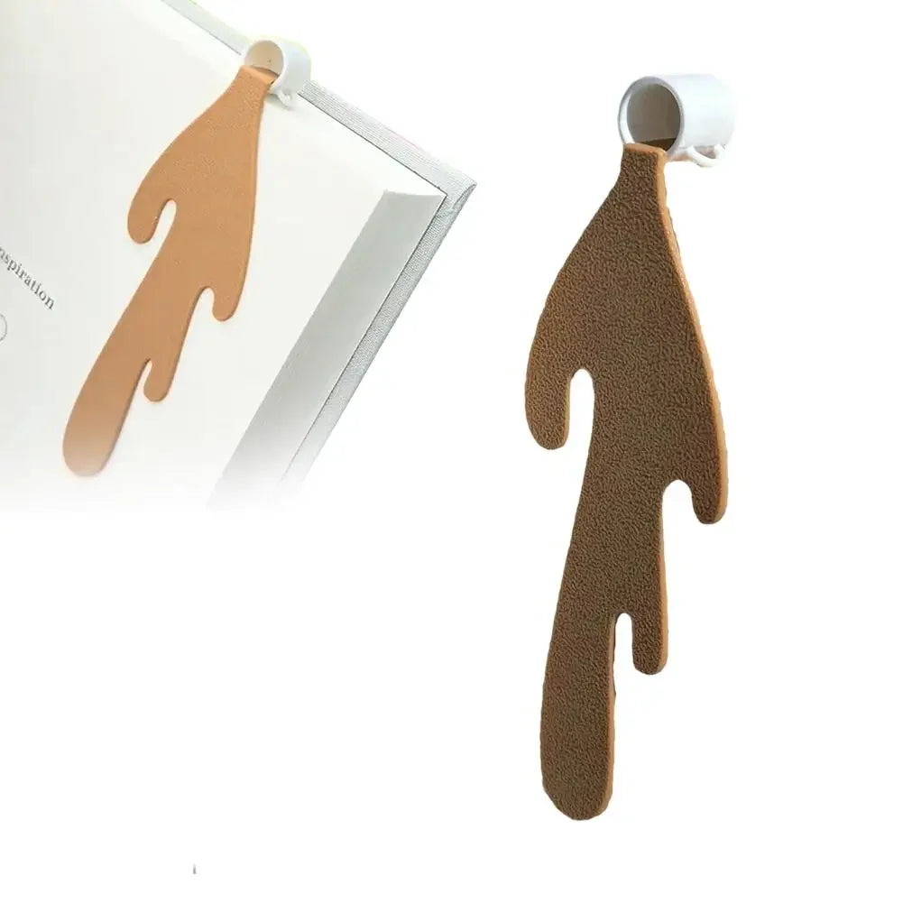 Coffee cup spill bookmark spilling over a book page.
