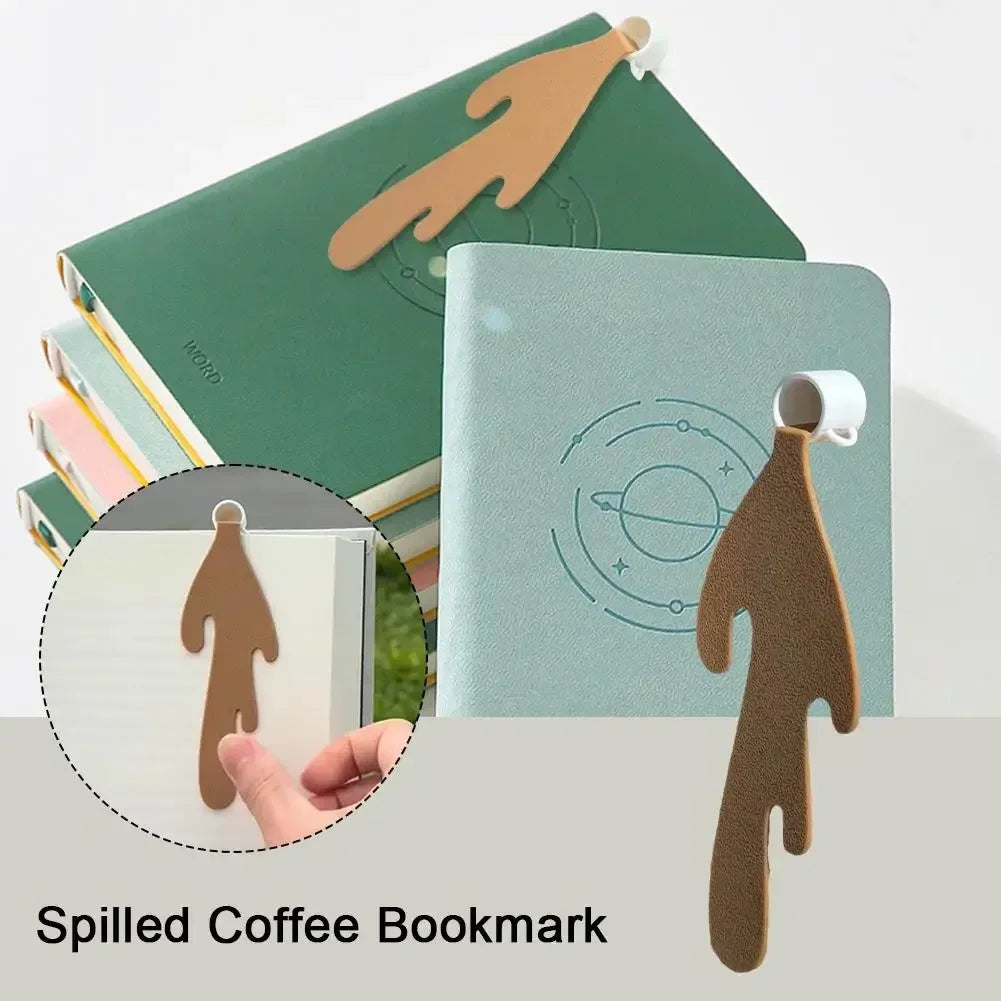 Spilled coffee bookmark with notebooks on a white background