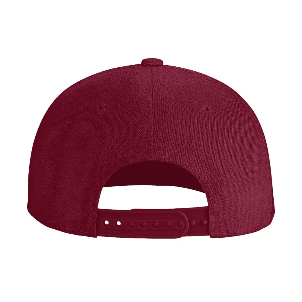 Maroon 'College Dropout Kanye Snapback: Bear Mascot OSFA 9-Colorways' cap with yellow bear logo on a white background back hat view showing snap.