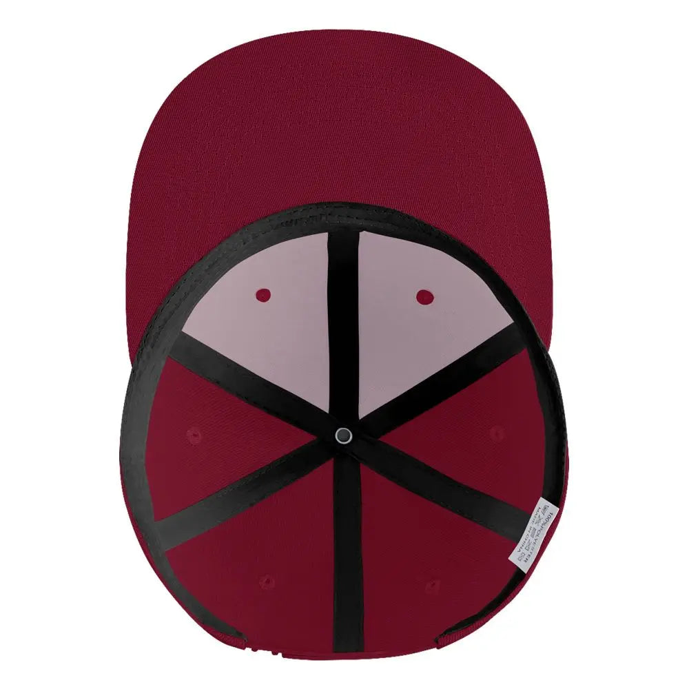 Maroon 'College Dropout Kanye Snapback: Bear Mascot OSFA 9-Colorways' cap with yellow bear logo on a white background inside hat view showing lining.