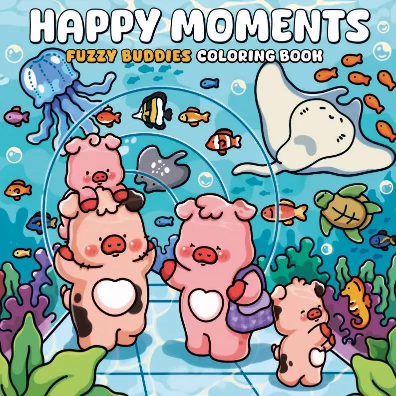 Coloring book cover with cartoon pigs, fish, and sea creatures in an underwater scene.