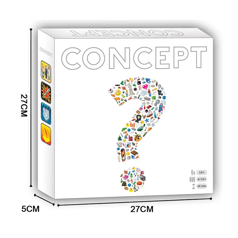 White box with colorful design and 'CONCEPT' branding, showing dimensions on a white background.