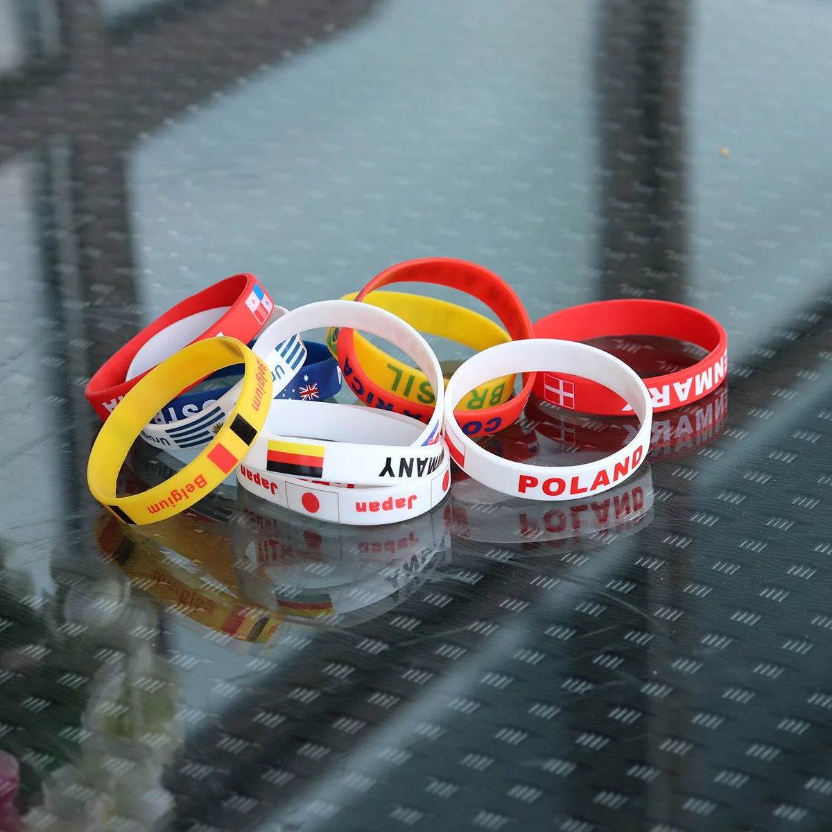 Croatia silicone bracelet featured in a random bundle with other country bracelets.