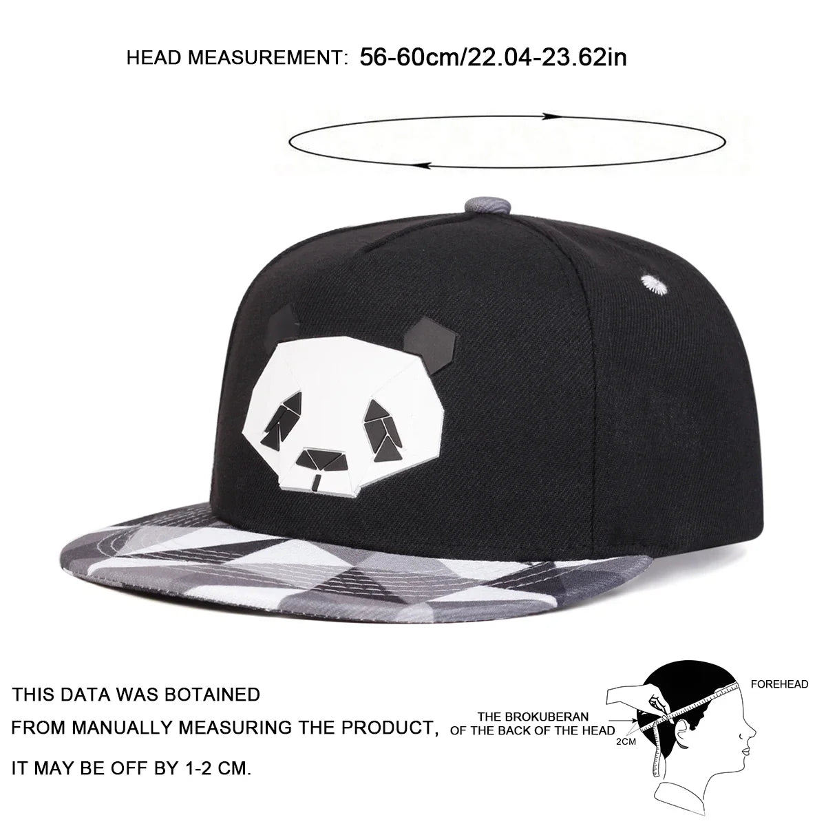 Black crypto panda design cap with snow camo visor/brim on a white background.
