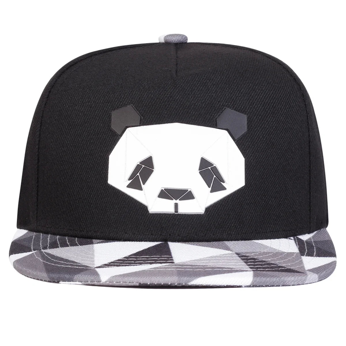 Black cap with crypto panda design on a white background.