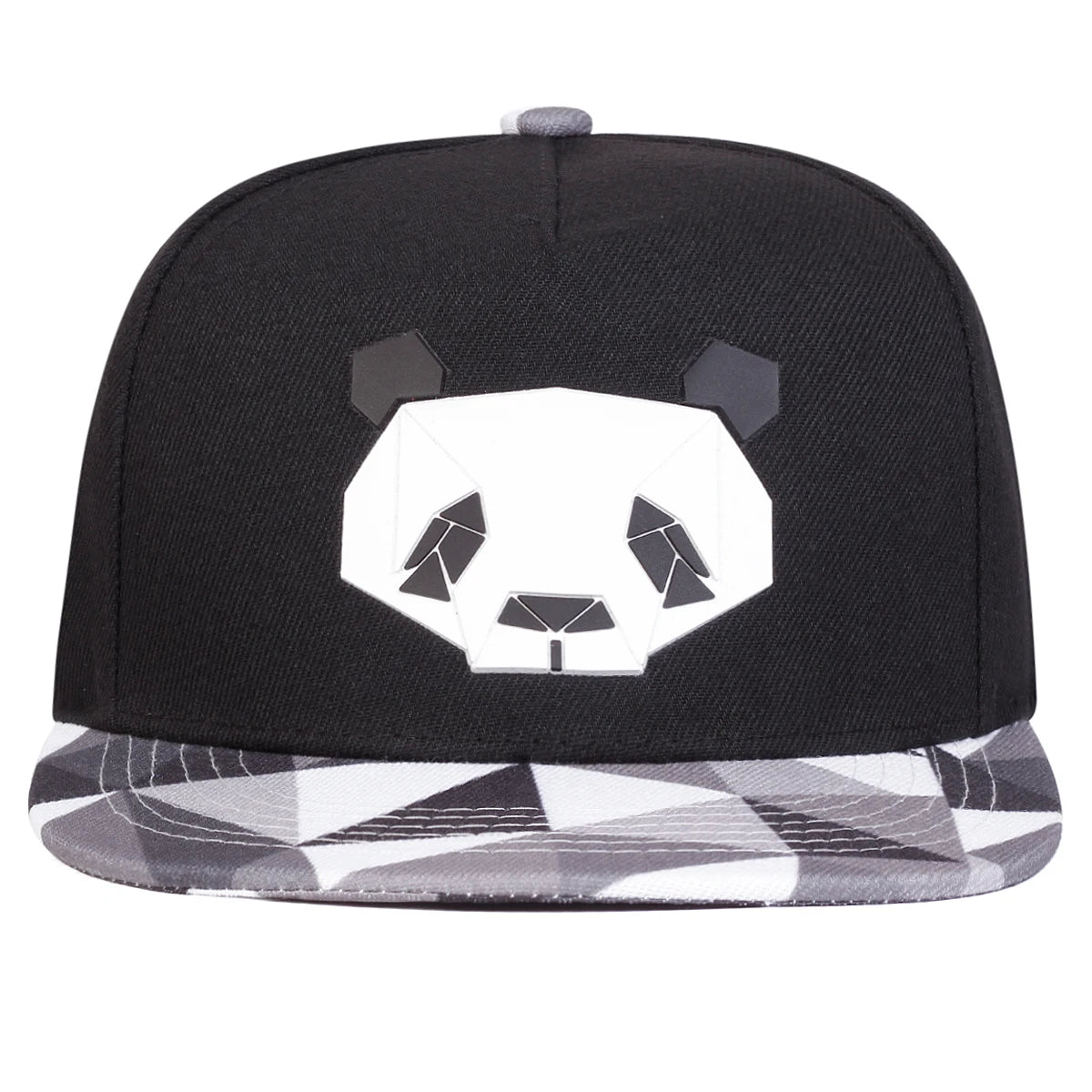 Black cap with crypto panda design on a white background.