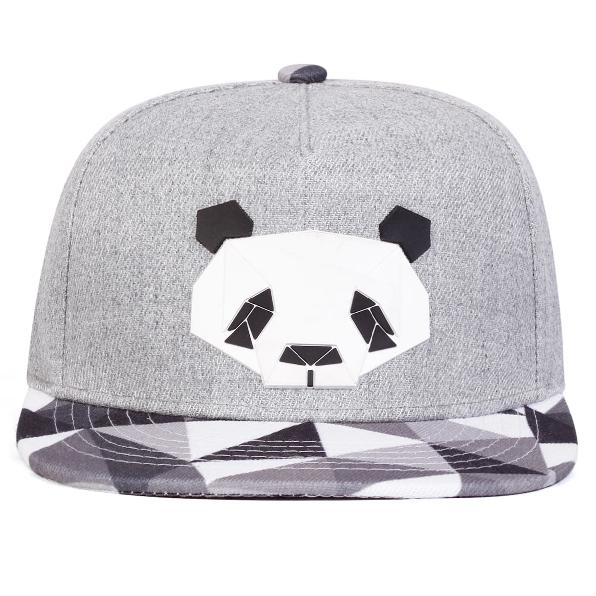 Grey 'Crypto Panda' snapback cap with crypto panda design on a white background.