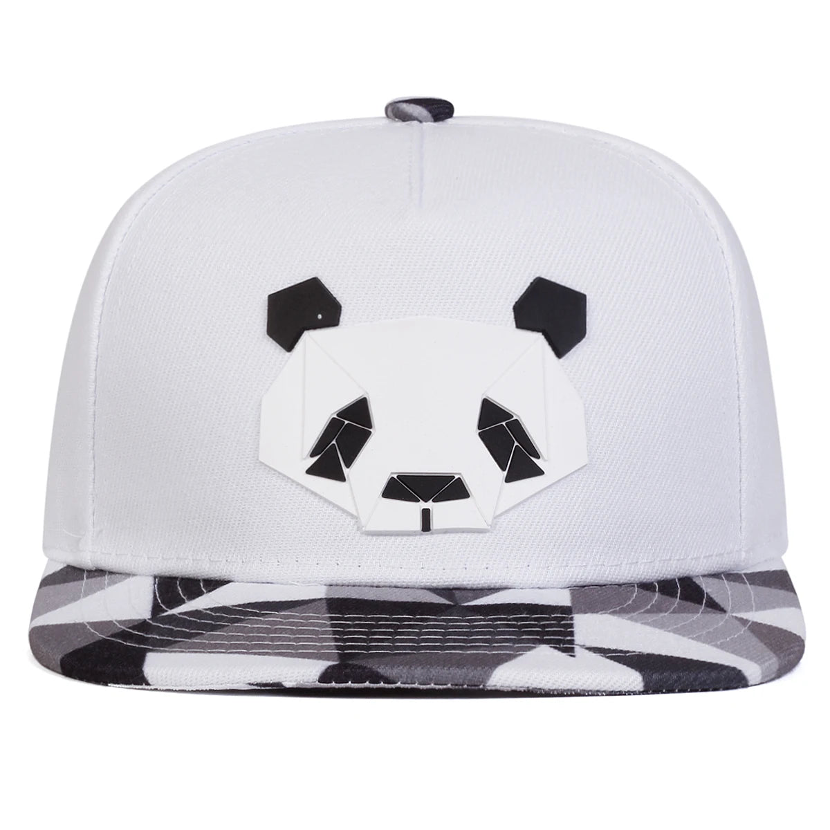 White 'Crypto Panda' snapback cap with crypto panda design on a white background.