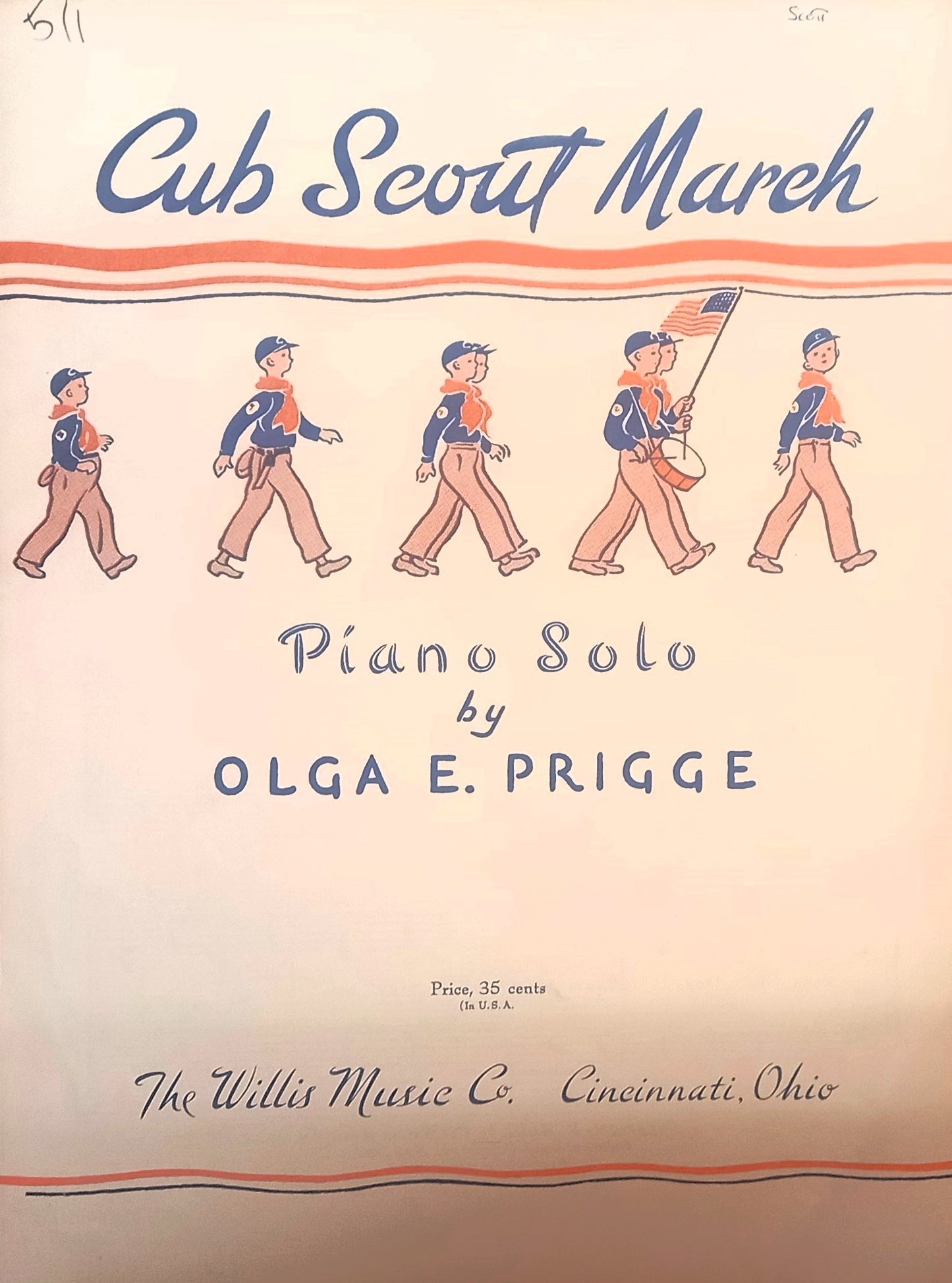 Cub Scout March: Piano Solo Sheet Music 1953 by Olga E. Prigge