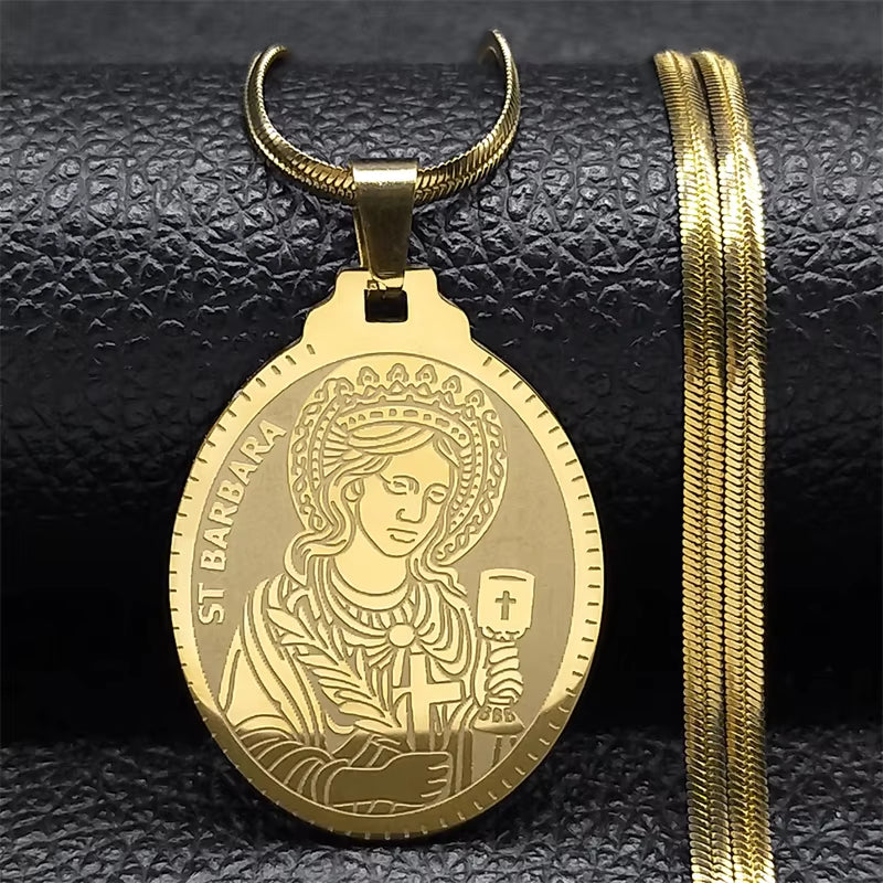 Saint Barbara Medal on Flat Chain: Patron Saint of Firearm Carriers