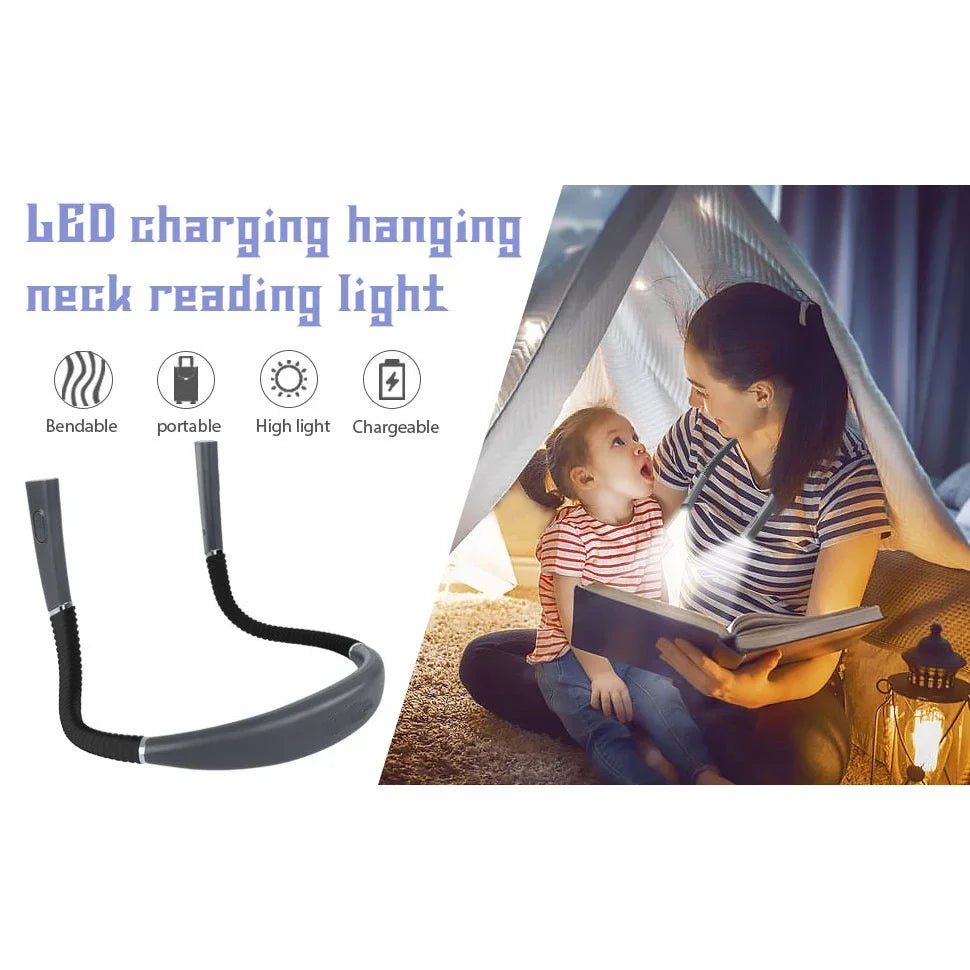 Neck Reading Light Novelty Flexible Neck Lights Handsfree Book Light Hanling Read Lamp Portable USB Rechargeable Book Lighting
