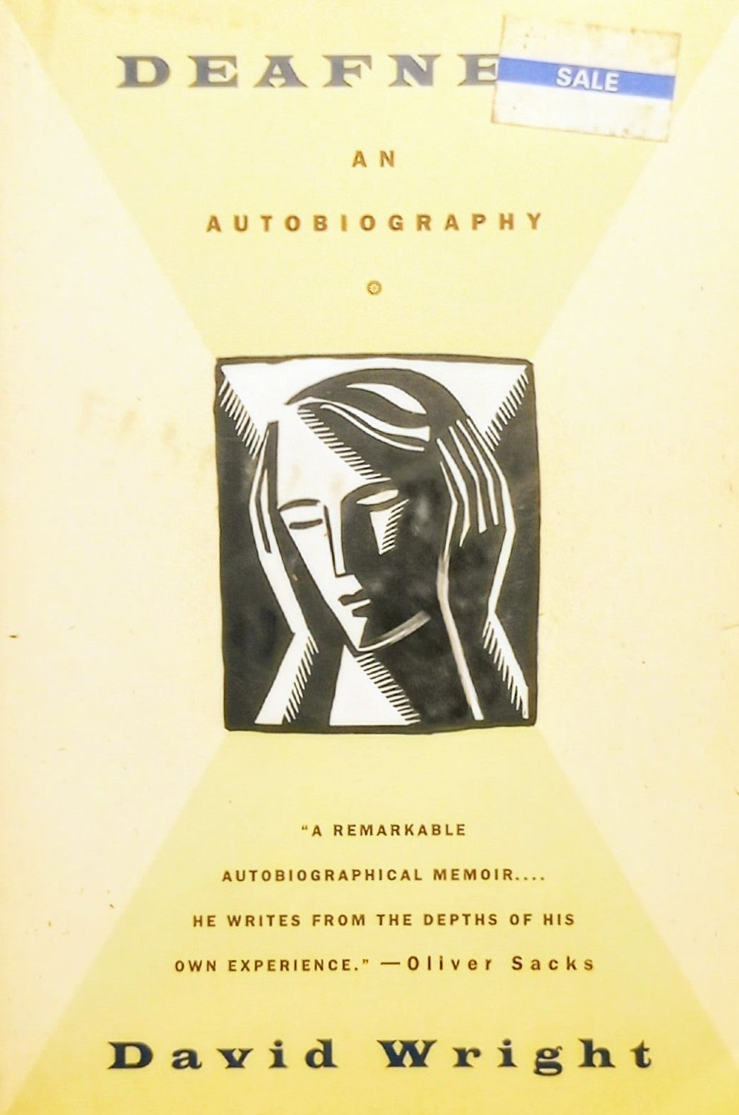 Book cover of 'Deafness: An Autobiography' by David Wright with a stylized illustration of a person's face covering their ears.