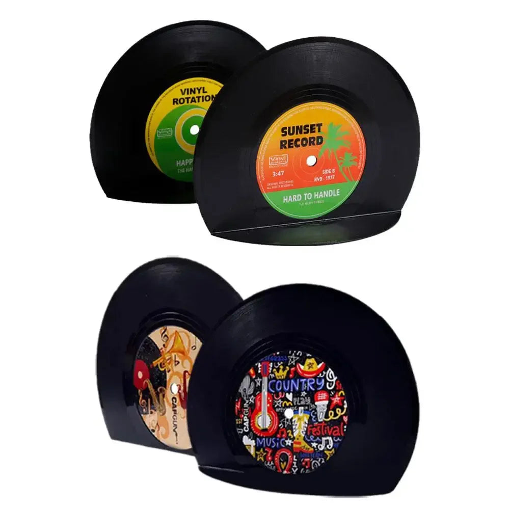 Options A & B 'vintage vinyl record bookends' featuring unique music style labels for design choice.