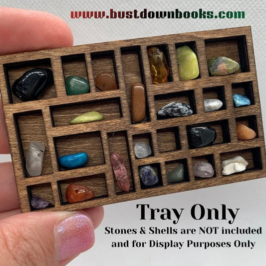 Miniature Wooden Crystal Shelf Trinket Dollhouse Accessory | Mini Doll House Decor Wood Stone Tray