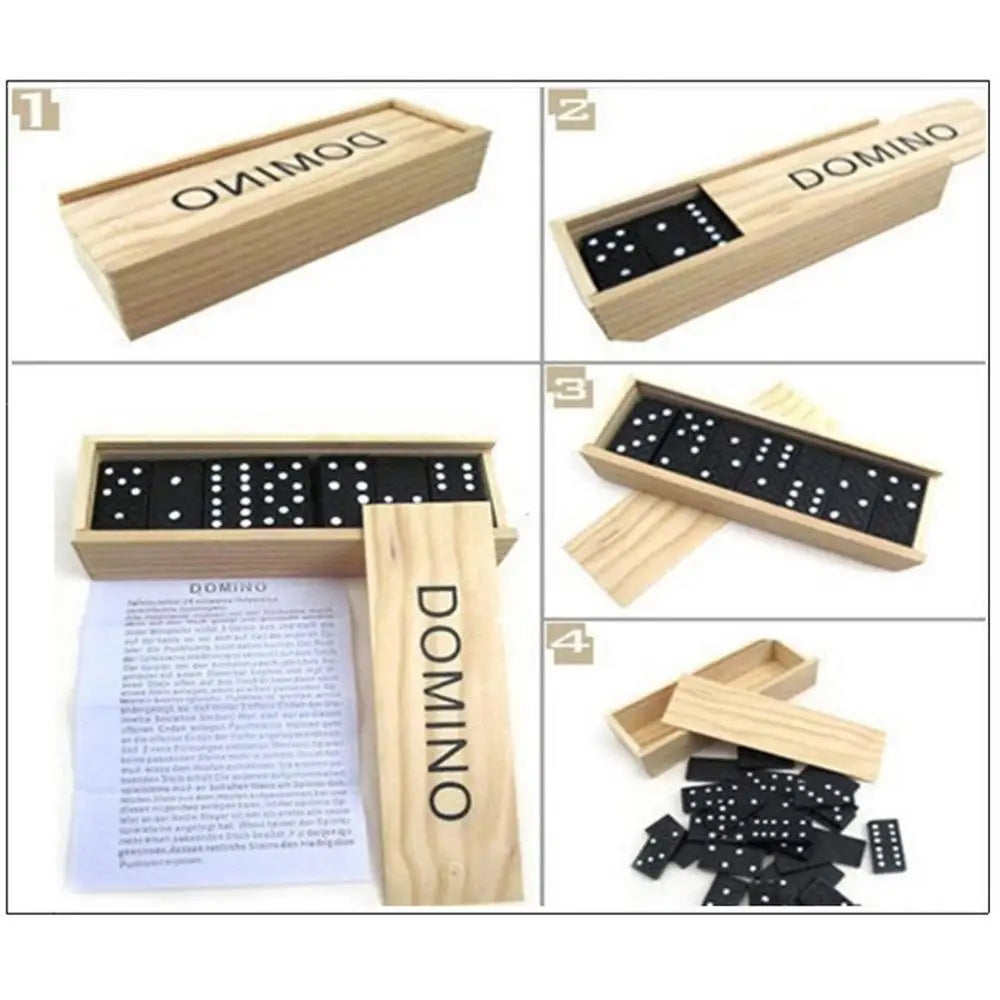 Big-6 Bones Domino Full (28) Set | Black Tile Wooden Dominoes