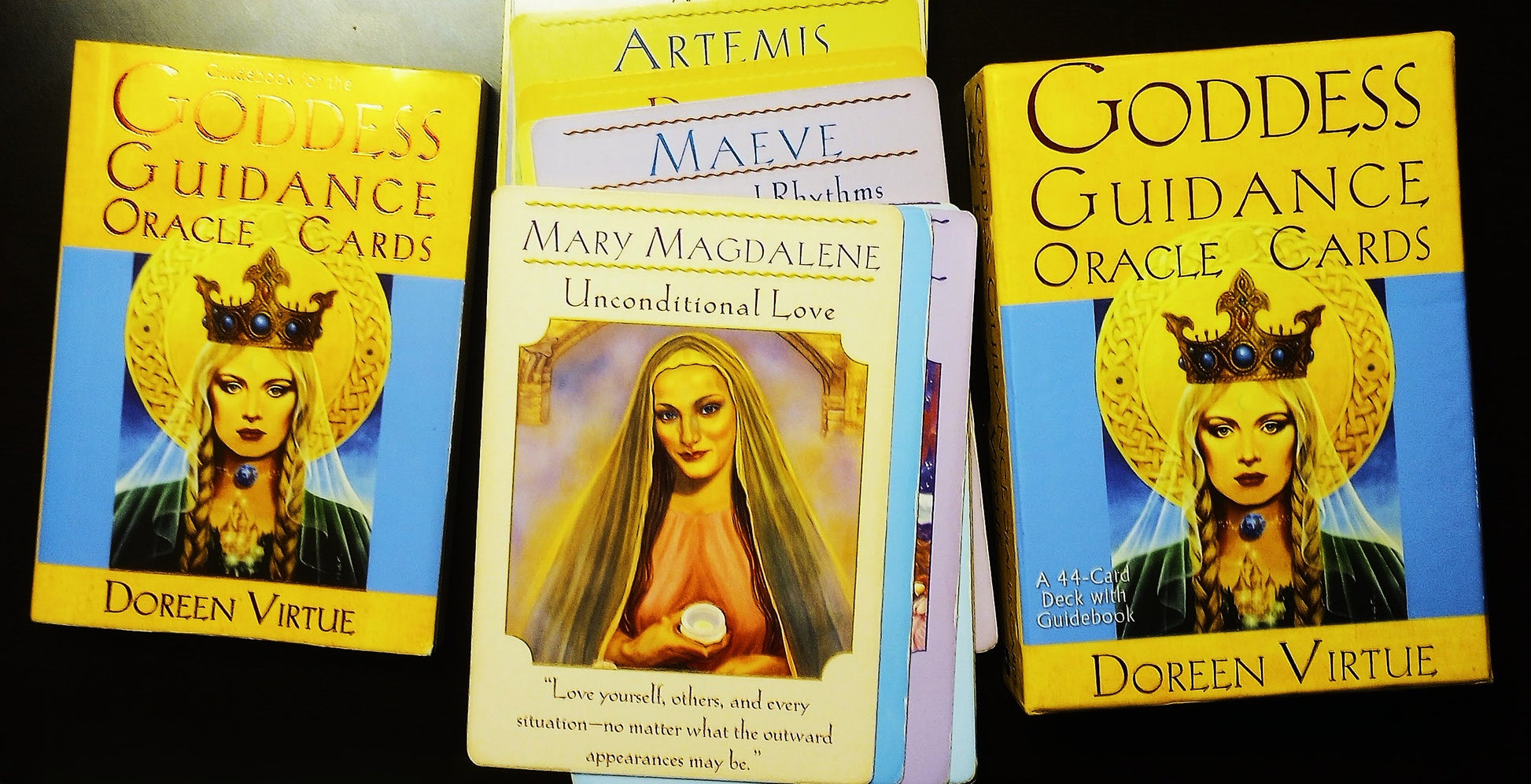 Goddess Guidance Oracle Cards by Doreen Virtue on a blue background