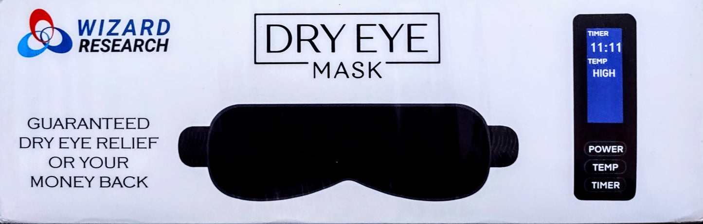 Dry eye mask with control panel on a white background, featuring Wizard Research branding.
