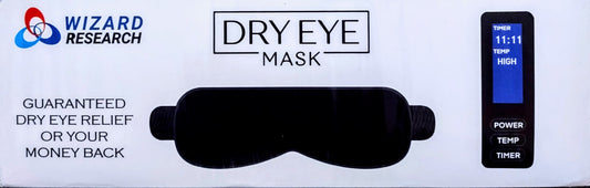 Dry eye mask with control panel on a white background, featuring Wizard Research branding.