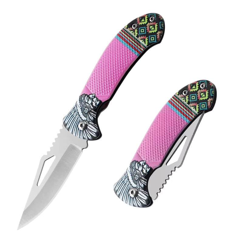 Folding Pocketknife W/ Sleek Authentic Native American Patterns 