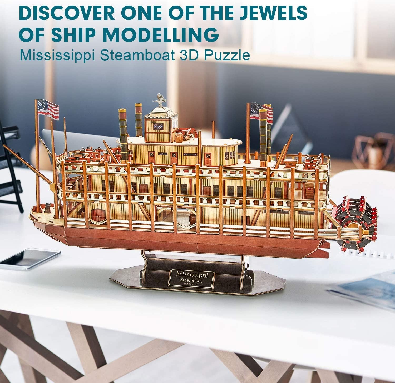 CubicFun 3D Vessel Puzzle "Mississippi Steamboat" Ship Model - US Worldwide Trading (142 Pieces)