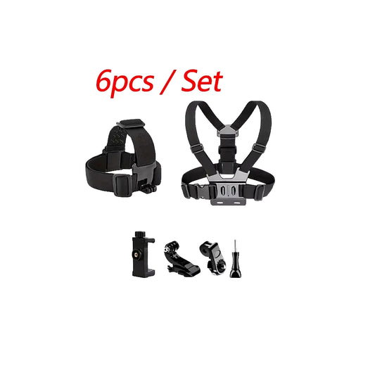 Action Camera Mount Kit: GoPro, Phone, Osmo - Head & Chest Straps